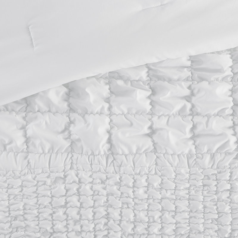 King White Ruched Microfiber Comforter Set