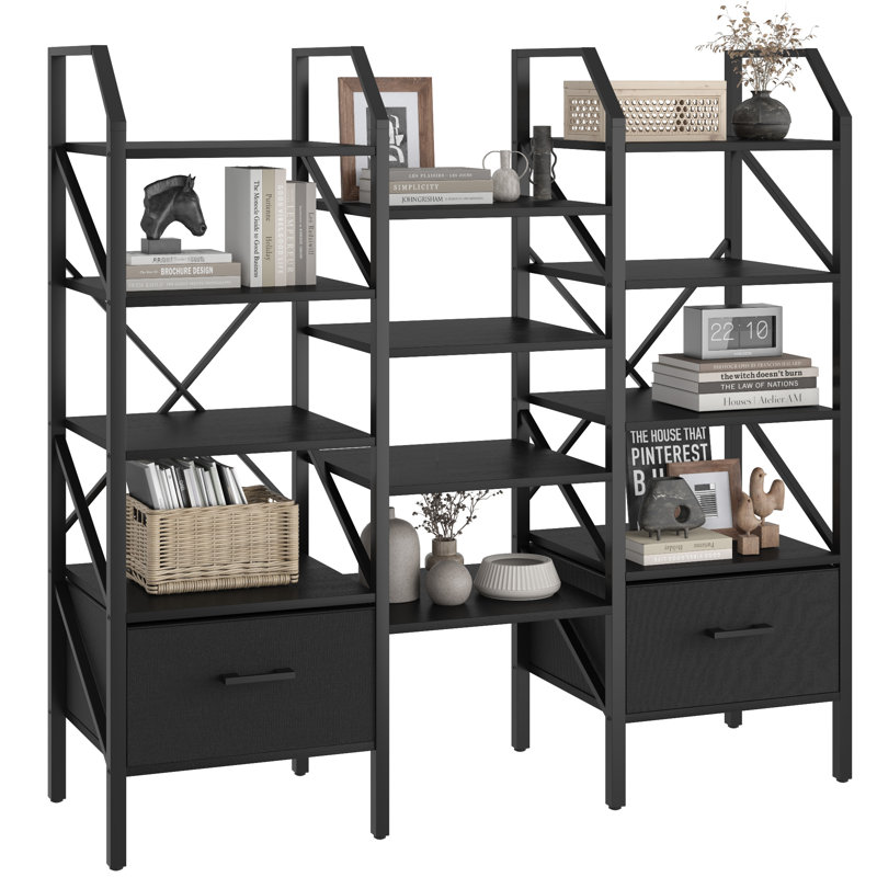 Bibliothèque étagère Vipula, (5 tablettes) H 64 po x l 69 po x P 12 po, Noir