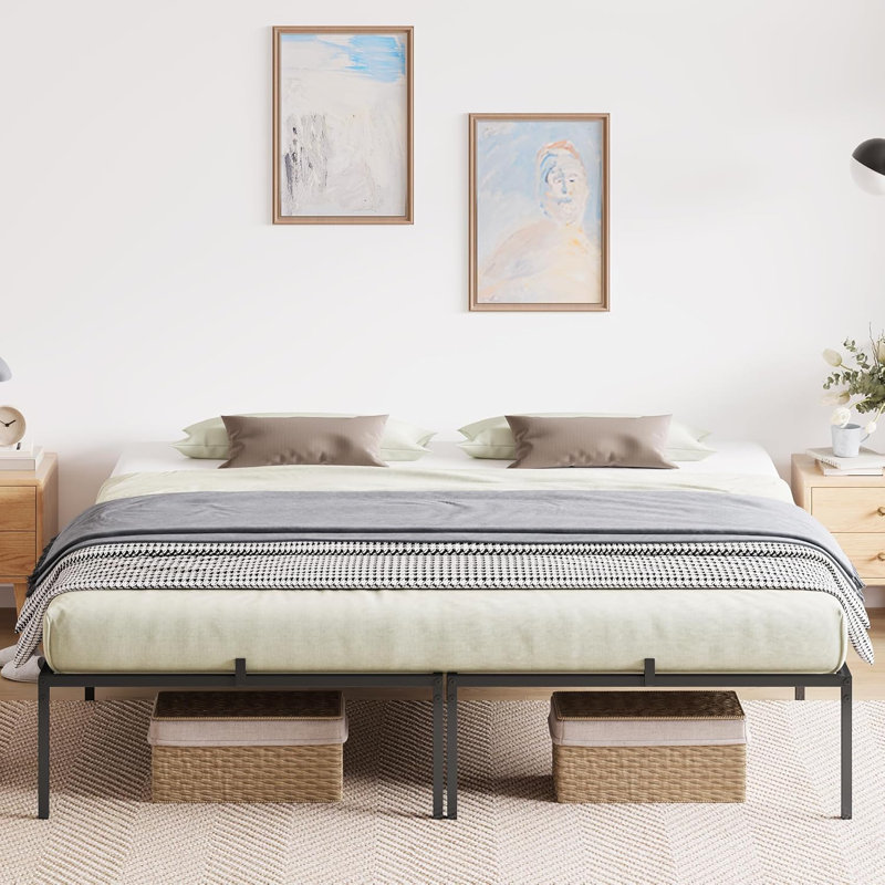  Metal Bed Frame with Mattress Gaskets, Platform Design, Under-Bed Storage, Heavy Duty, Easy Assembly, Full, 16"