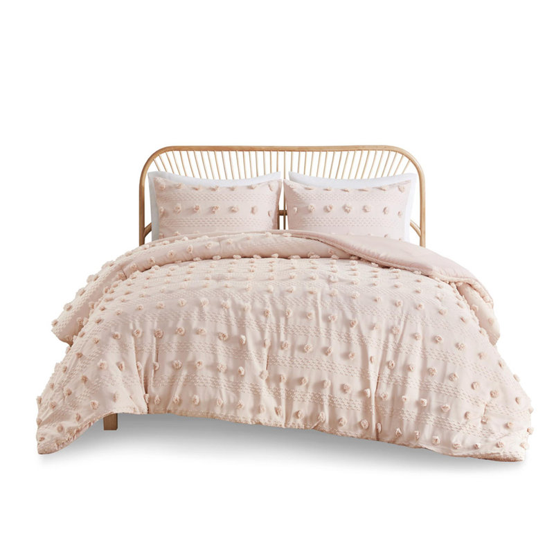 Ensemble d'édredon en polyester jacquard 3 pièces, Édredon très grand et 2 taies décoratives stand, Rose