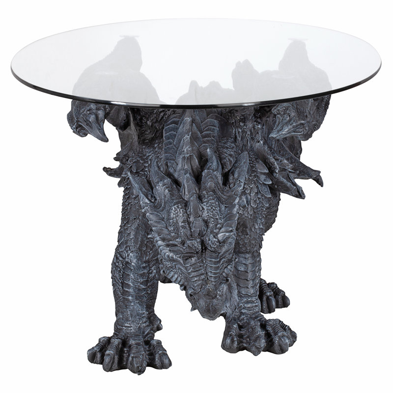 Oval Glass Outdoor Coffee Table with Dragon Design