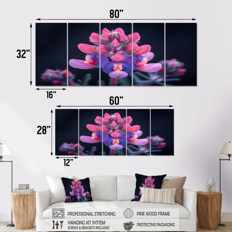 Ensemble de toiles roses et noires au clair de lune, H 32 po x l 80 po