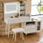 Modern Makeup Vanity Desk With Mirror And Lights, Retractable Dressing Table With Drawers And Cabinet, Compact Makeup Table Set With Power Outlet For Bedroom-554960978