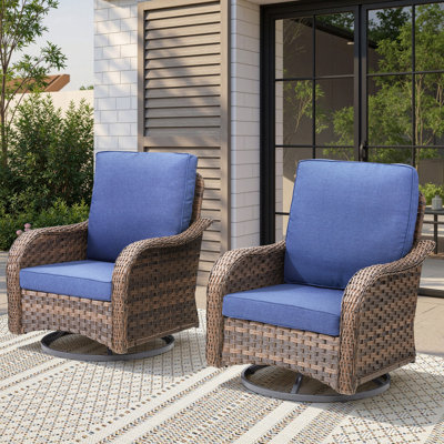 Ensemble de 2 chaises de patio à bascule en osier pivotant à bascule pour patio et balcon, bleu