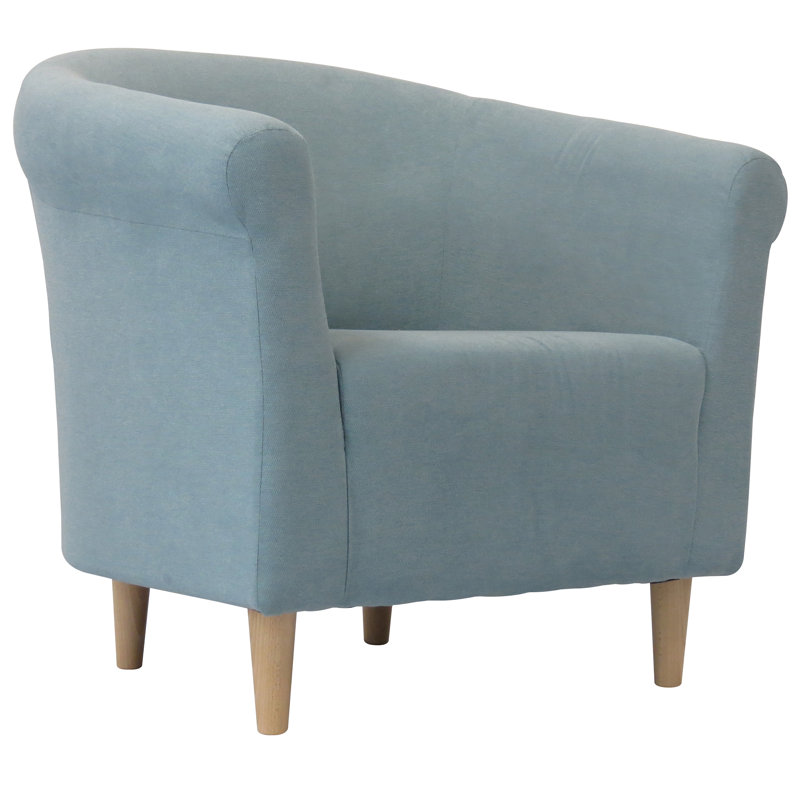 Liam Upholstered Barrel Chair, Toulan Ice Blue Twill