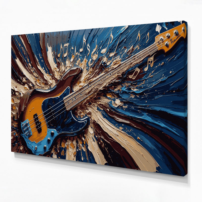 «Music Bass Guitare», art mural sur toile mauve