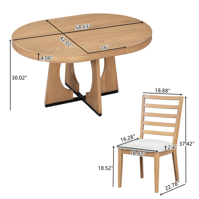 Hervey 5-Piece Retro Rustic Functional Dining Set Unique Geometric Design,Round Table Top with Leaf,dinning table set