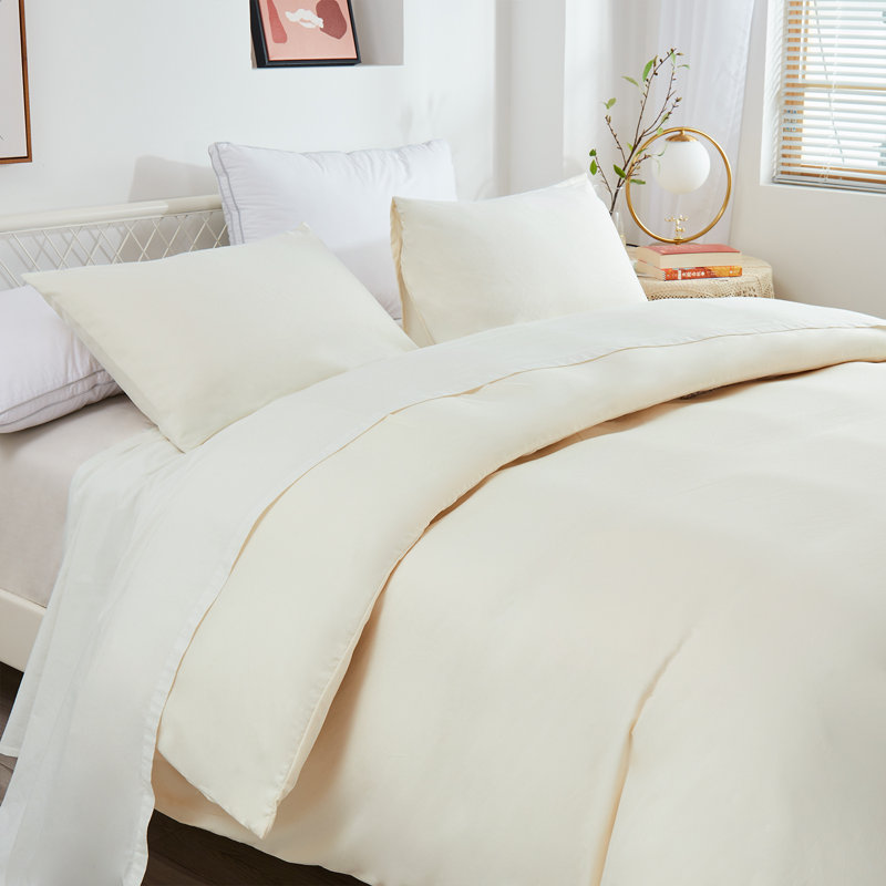 Ensemble de housse de couette en microfibre brossée, Housse de couette pour très grand lit et 2 taies, Ivoire