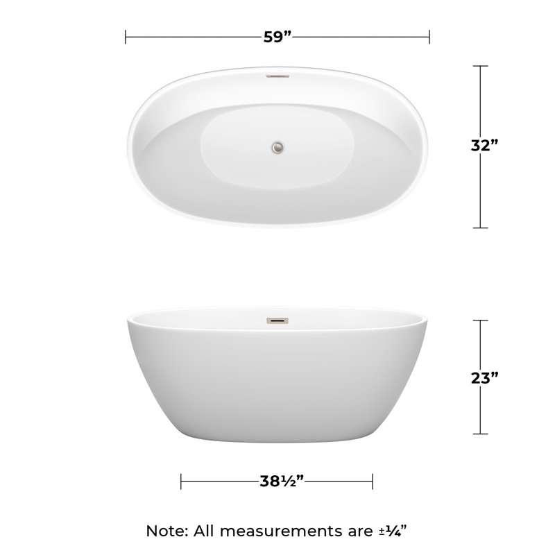 Juno 59'' x 32'' Freestanding Soaking Acrylic Bathtub, Matte White/Brushed Nickel