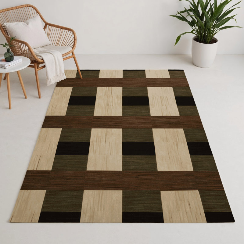 Tapis d'intérieur et d'extérieur à carreaux brun, Rectangle 5 pi x 7 pi