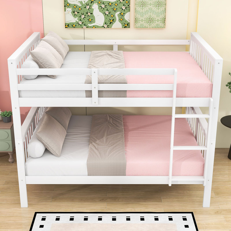 Full Over Full Wood Bunk Bed With Ladder, White