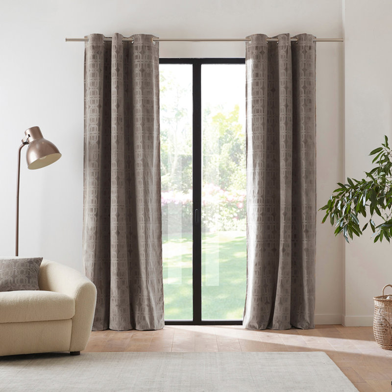 Room Darkening Curtain Single Panel, Width 136 x Drop 350 cm, Natural/Grey