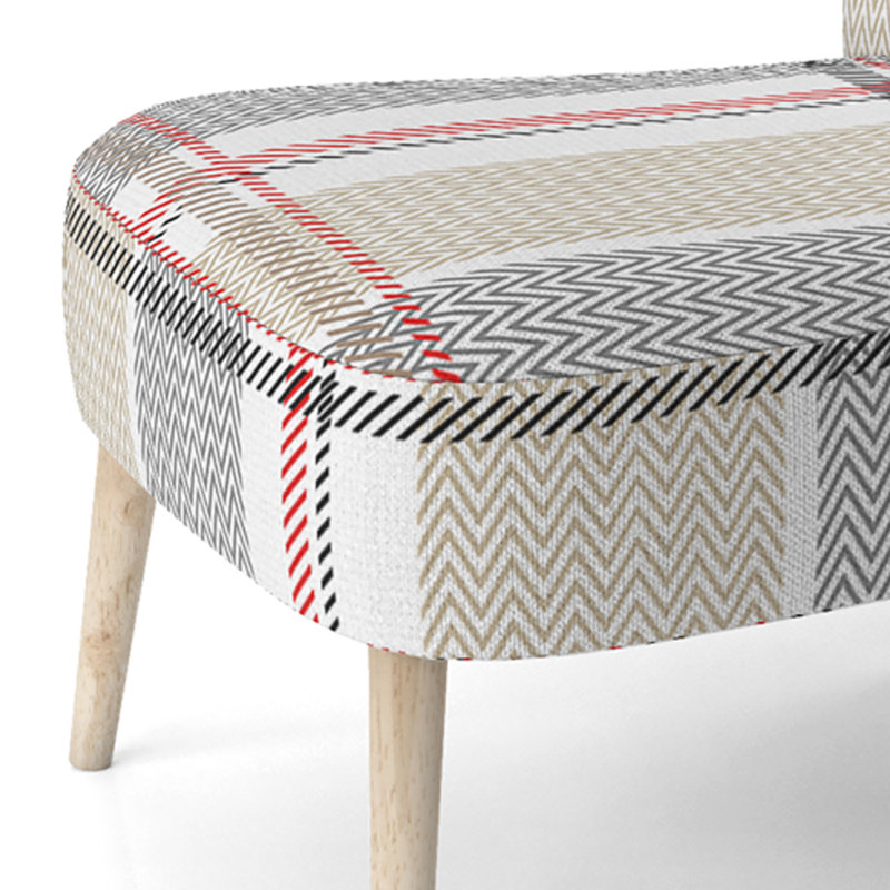 Chaise d'appoint rembourrée à motif crème à carreaux tartan