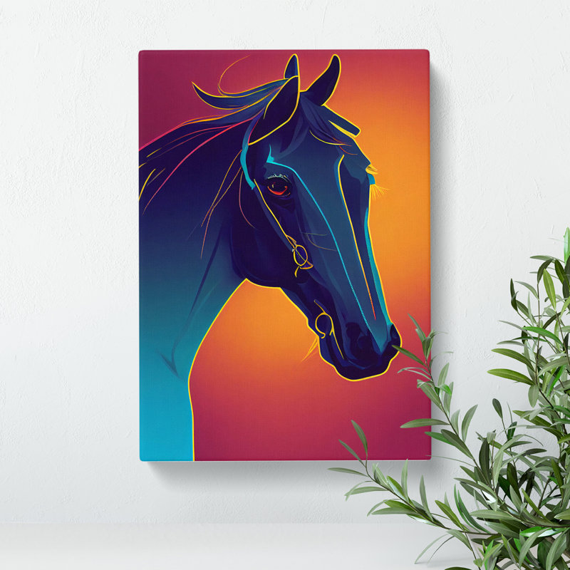 Neon Horse - Wrapped Canvas, 50cm H x 35cm W x 3cm D