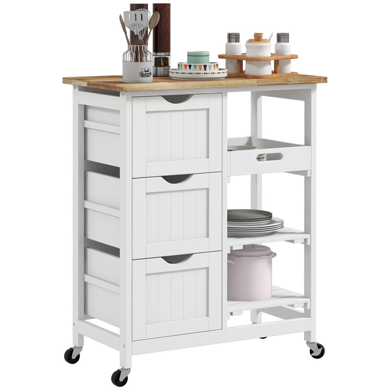 HOMCOM Rolling Kitchen Island Cart, White