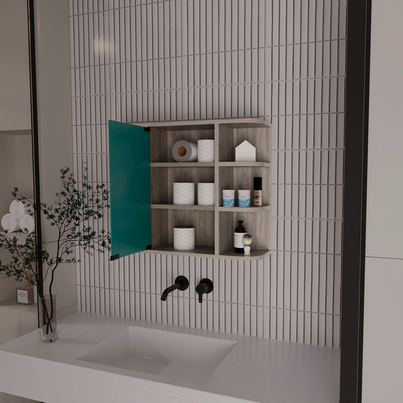 Roseburg 6-Shelf Medicine Cabinet With Mirorr Light Grey, Light Gray