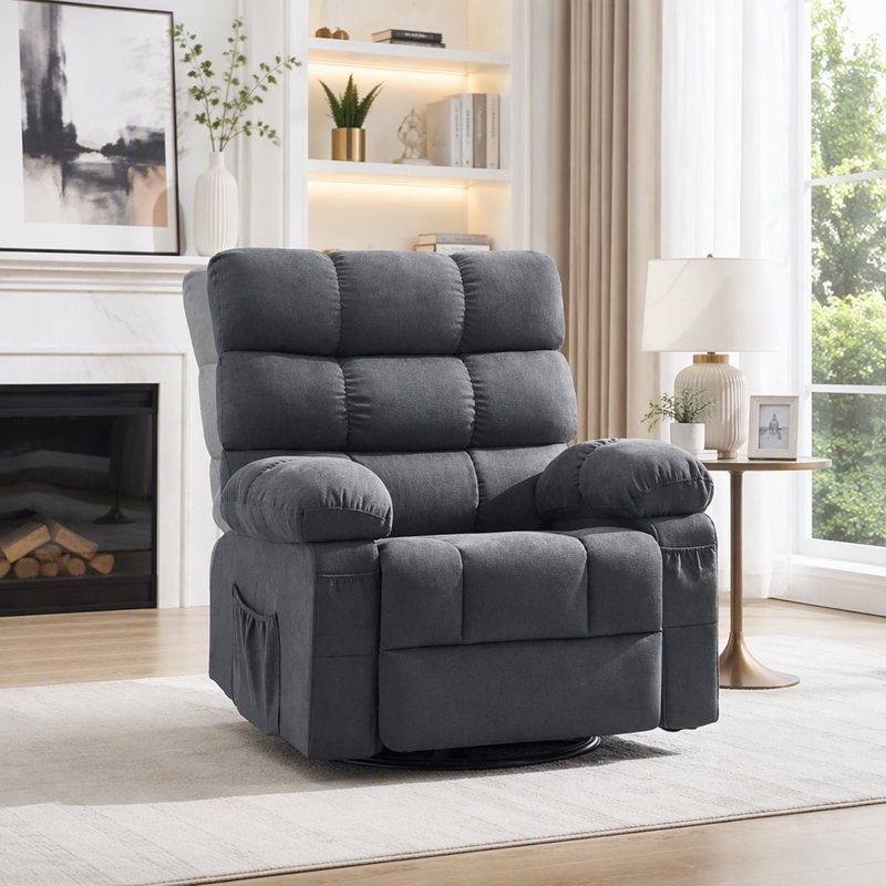 Fauteuil inclinable manuel ergonomique avec fonction pivotante et poches de rangement latérales pour les petits espaces.