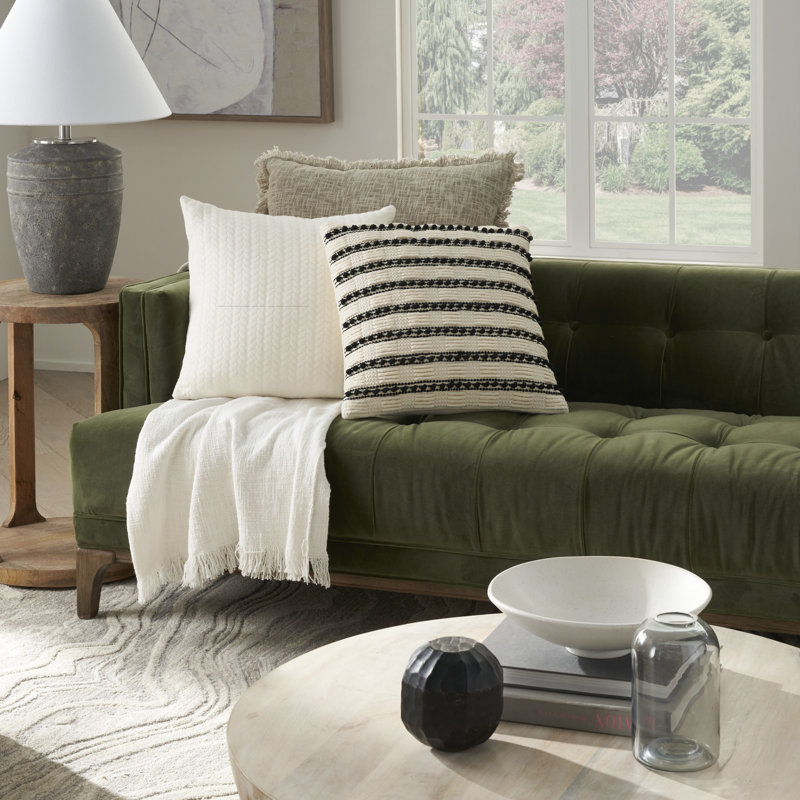 Handcrafted Black and Ivory Cotton Polyester Square Throw Pillow