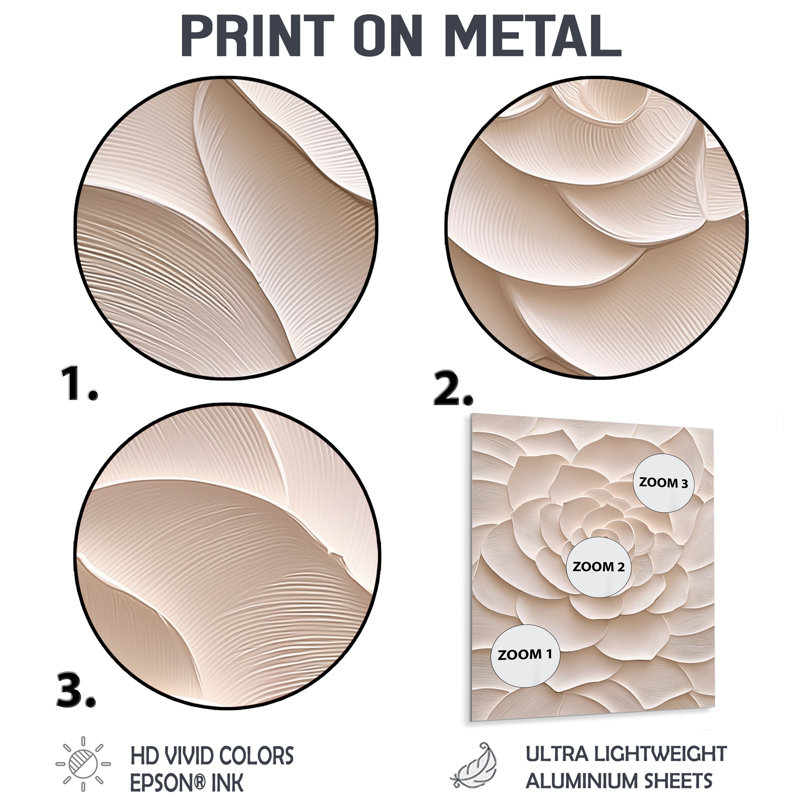 Abstract Spiral Of Beige Rose Flower IV - Floral Metal Art, Rose Metal Print, 20" H x 12" W x 0.84" D