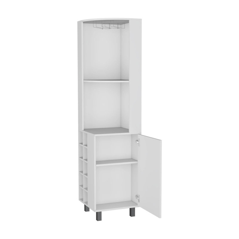 Armoire de coin blanche avec porte-verres et porte-bouteilles