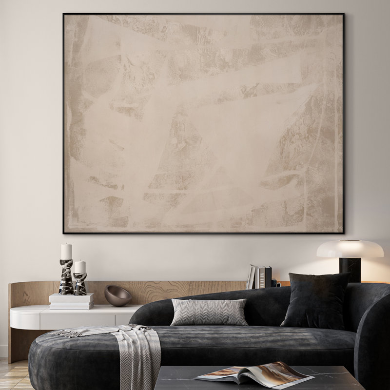 Très grand art mural imprimé sur tissu - Brosse neutre neutre abstrait contemporain, œuvre d'art pour le salon ou la chambre à coucher - «Assemblage requis du cadre (cadre non fini)»