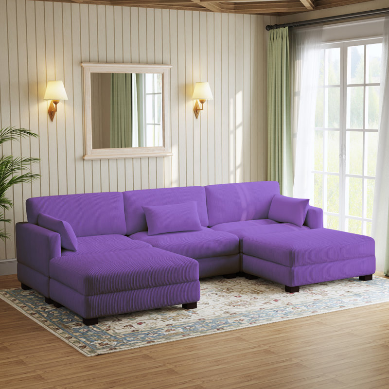 Canapé modulaire en velours côtelé Maelina , Velours côtelé Carmel, H 30,7 po x l 123,6 po x P 68,1 po