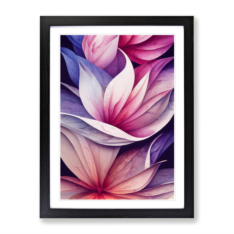 Wondrous Watercolour Flowers No.4 - Single Picture Frame Print, 64cm H x 46cm W x 2cm D, Black Framed
