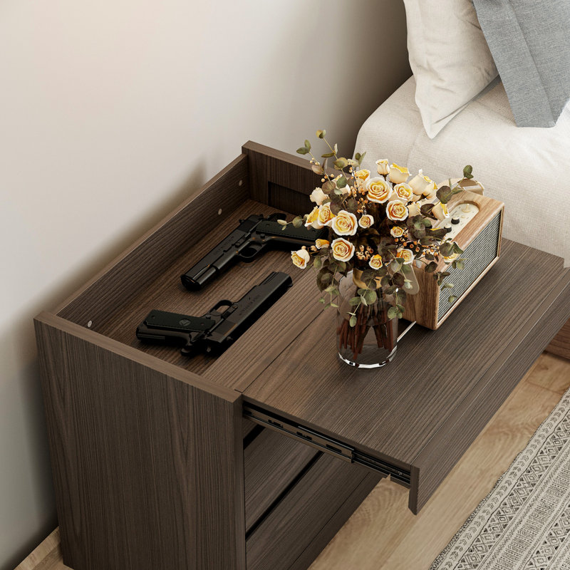 26” Wide 2 Drawer Smart Concealed Gun Cabinet With Electronic Lock, Walnut