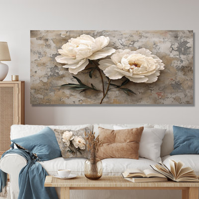Bloom, pivoines avec béton Reverie IV - pivoines, art mural sur toile