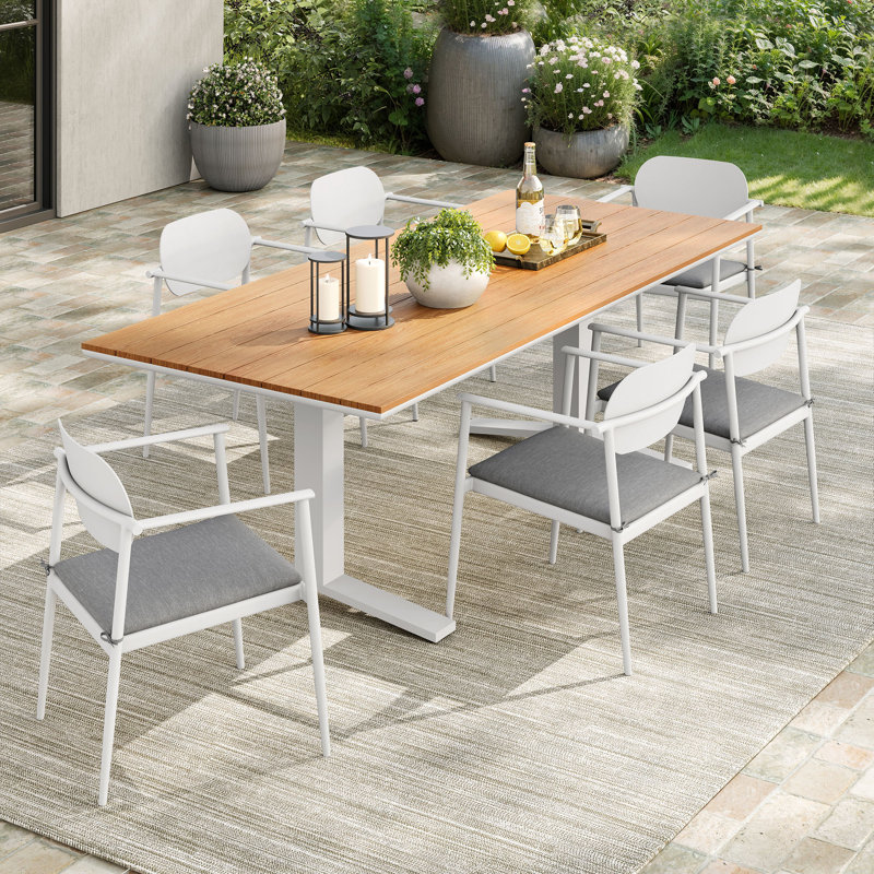 Ensemble repas d'extérieur en aluminium 7 pièces Aeris , Blanc / brun / gris pâle