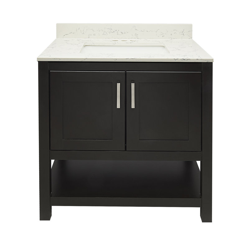 31'' Single Bathroom Vanity with Engineered Quartz Top, Espresso, Lyra White