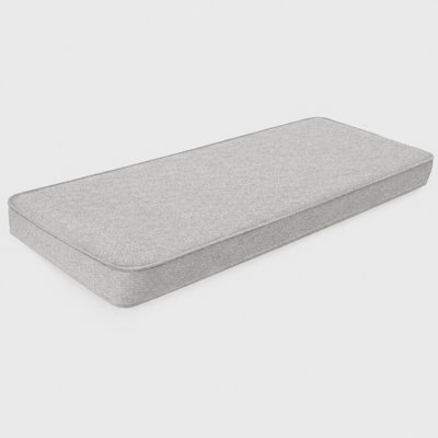 Coussin de banc intérieur/extérieur sur mesure, épaisseur 3 pouces, largeur 28 pouces, longueur personnalisée, avec housse en chenille imperméable, mousse haute résilience, dessous antidérapant gris et double passepoil.