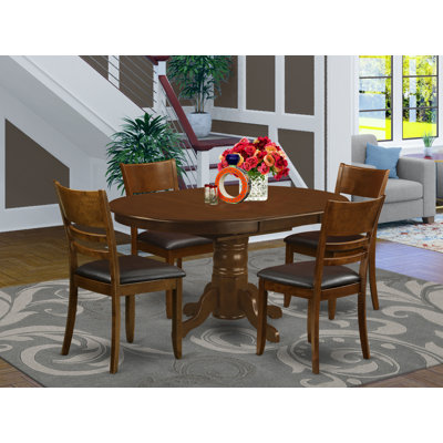 5 Piece Kitchen Table & Chairs Set Includes an Oval Dining Room Table with Butterfly Leaf and 4 Faux Leather Chairs, Espresso
