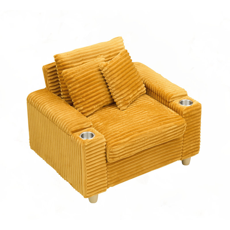 Canapé confortable avec plusieurs accessoires et options de rangement, Velours côtelé orange