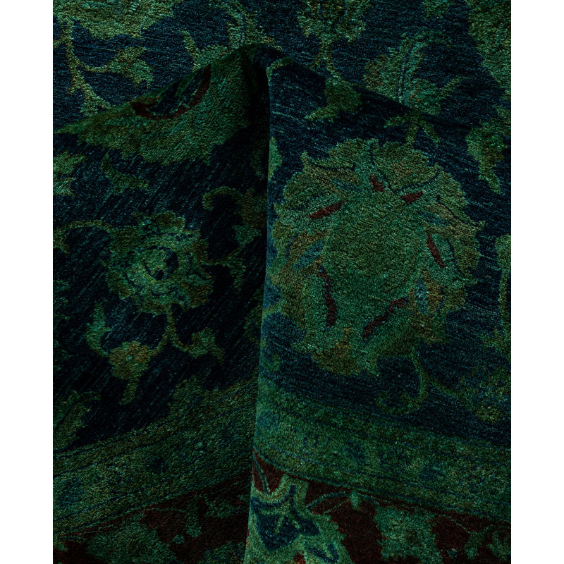 Overdyed Hand-Knotted Wool Modern-Contemporary Green Area Rug 8' 1" x 8' 1"