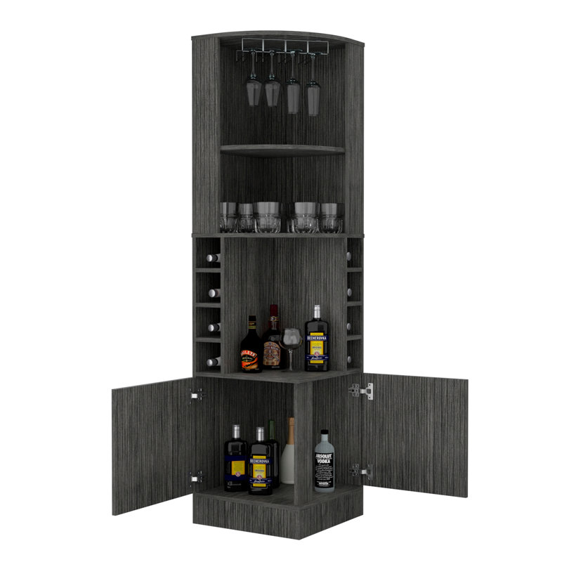 Bar Seattle, huit casiers à bouteilles, deux grandes tablettes ouvertes, Fumée