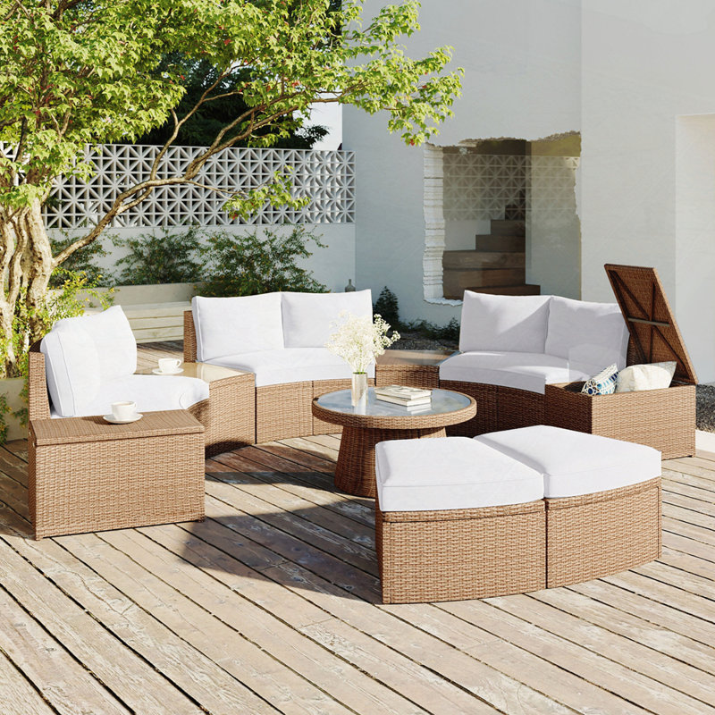 Ensemble de canapé modulaire d'extérieur 10 pièces 10 pièces pour configuration personnalisable, Brun, Blanc