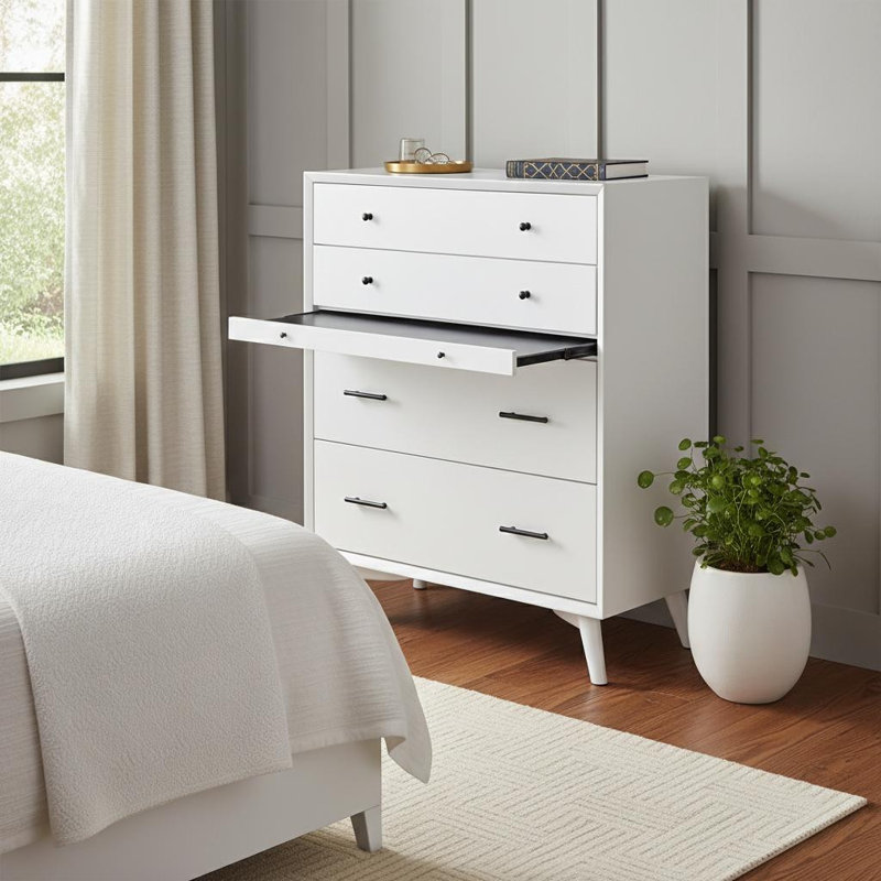  Commode 38 po à quatre tiroirs en bois massif blanc