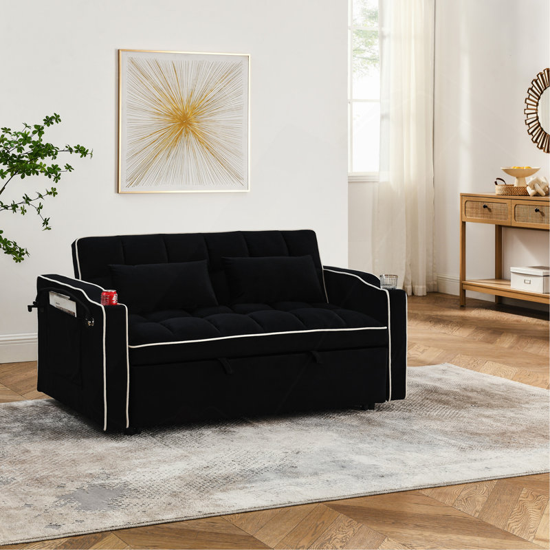Canapé-lit pliable polyvalent de 55,51 pouces en 3 longueurs, Noir