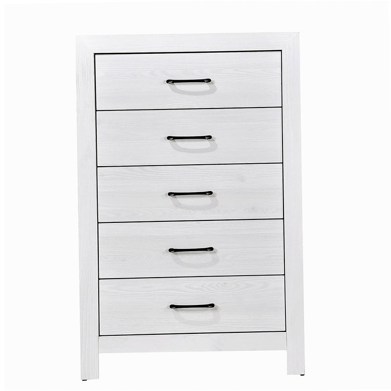 Commode de rangement blanche à 5 tiroirs avec quincaillerie noire 1 pièce
