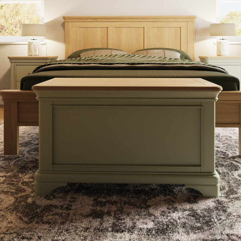 Joulon Ottoman Blanket Box. 91cm Wide. Solid Wood. Oak Top. Fully Assembled., Sage Green