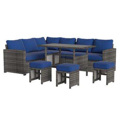 Hinesville 7 Piece Rattan Lounge Dining with Cushions
