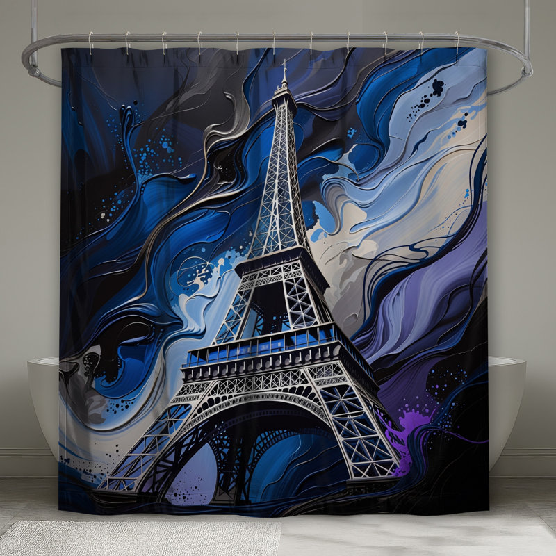 Rideau de douche Tour Eiffel - Décoration de salle de bain moderne, 70in W x 84in H