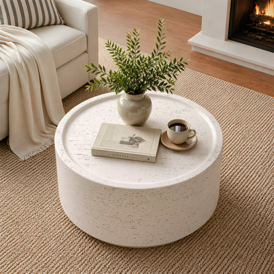 Table basse 28 po d'intérieur et ronde en béton pour salon, beige
