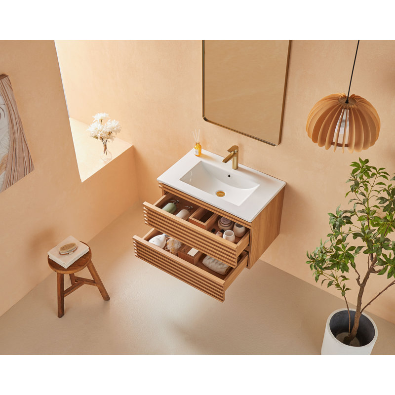 Meuble-lavabo simple flottant mural avec lavabo en céramique Lucian