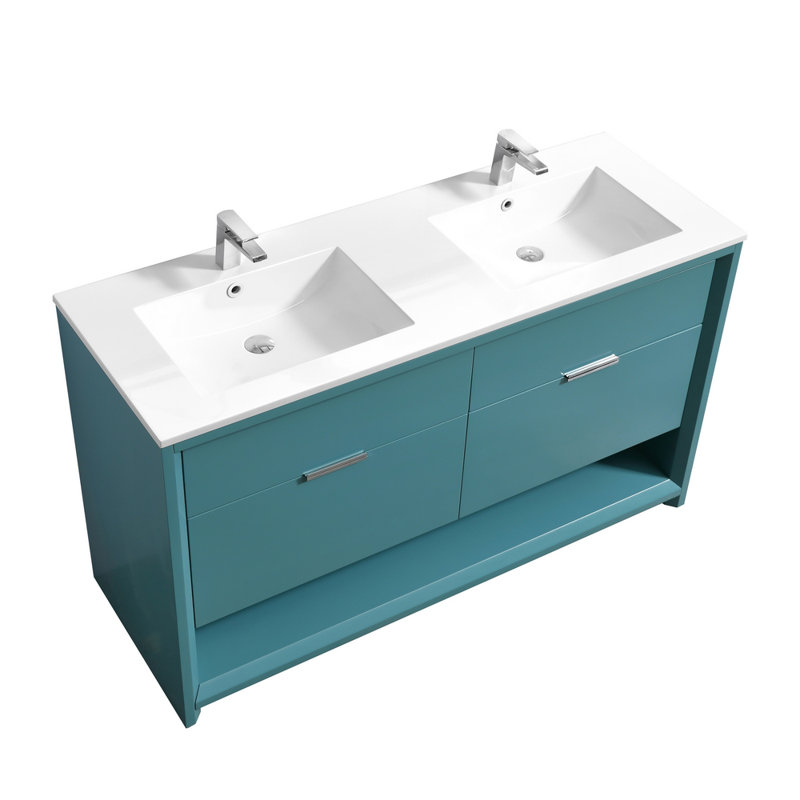 Ensemble de meuble-lavabo double 60 po, Vert sarcelle
