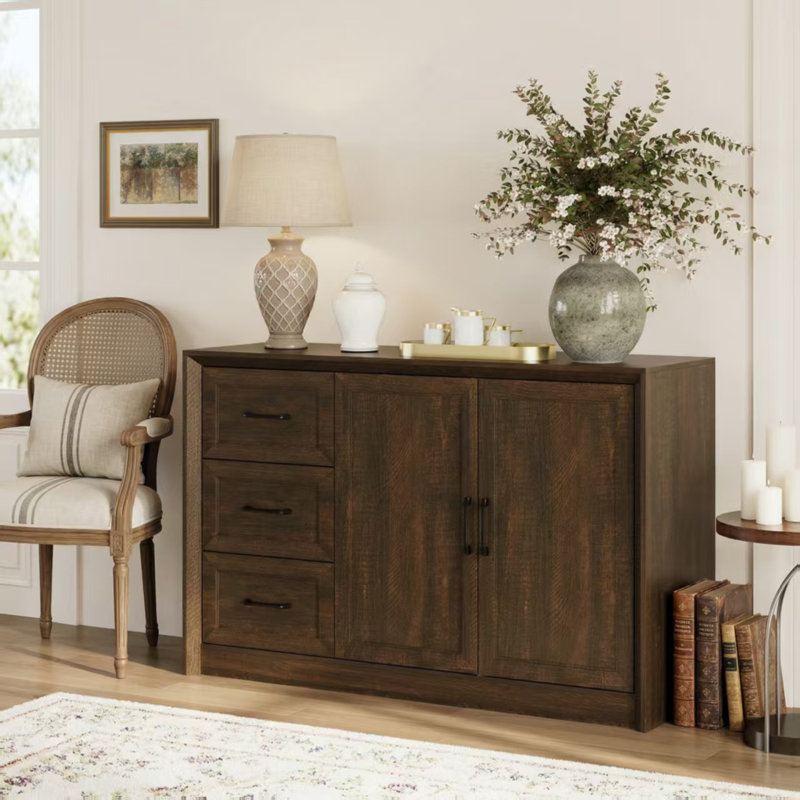 3-Drawer & 2-Door Accent Cabinet Storage Solution For Entryway, Living Room & Bedroom, Brown
