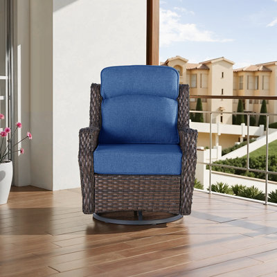 Luxury Patio Furniture Set with 6-inch Thick Cushion, Outdoor High Back Swivel Rocker Patio Chairs, for Deck Yard and Poolside, Blue