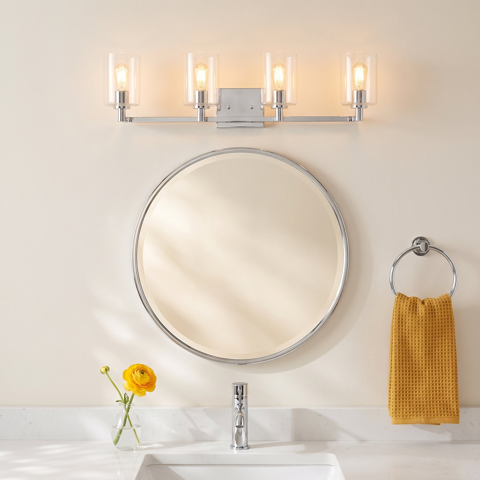 Haines 4 Light Transparent Dimmable Vanity Light, Chrome