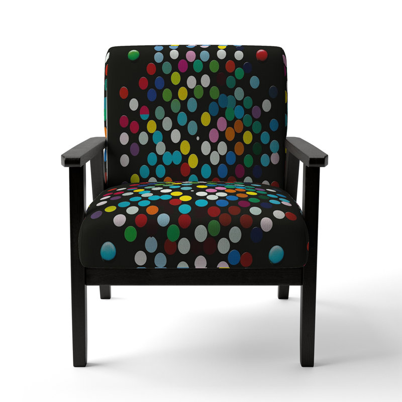 Hulten Velvet Geometric Armchair - Polka Dot Velvet Accent Chair, Black Velvet, Black Square Arms